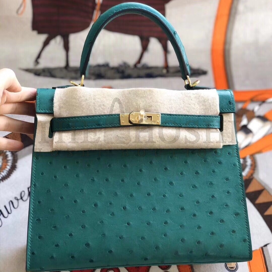 H**me5 Vert Vertigo Ostrich Kelly 25cm Handmade Bag Master Quality