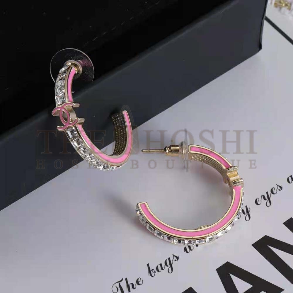 Ch**el Women Hoop Earrings in Metal and Diamantés-Pink Master Quality