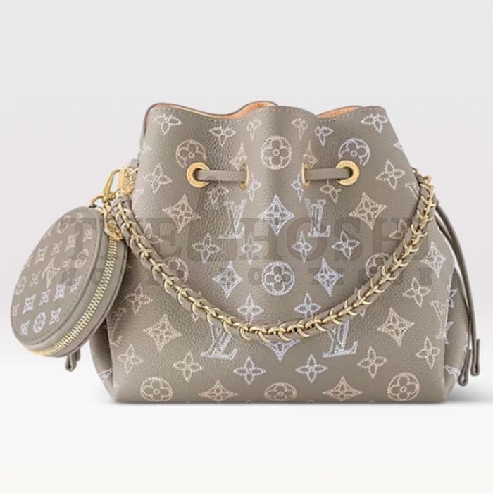 L0vis Vvtt0n LV Women Bella Bucket Bag Gray Mahina Perforated Calfskin Leather Microfiber Lining Master Quality