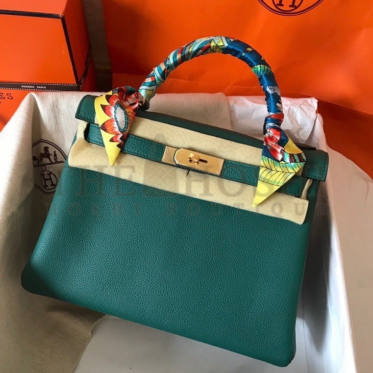 H**me5 Kelly Retourne 28 Handmade Bag In Malachite Clemence Leather Master Quality