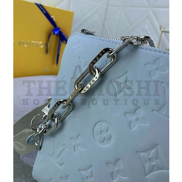 L0vis Vvtt0n LV Women Coussin PM Handbag Ice Blue Lambskin Cowhide Leather Zip Closure Master Quality