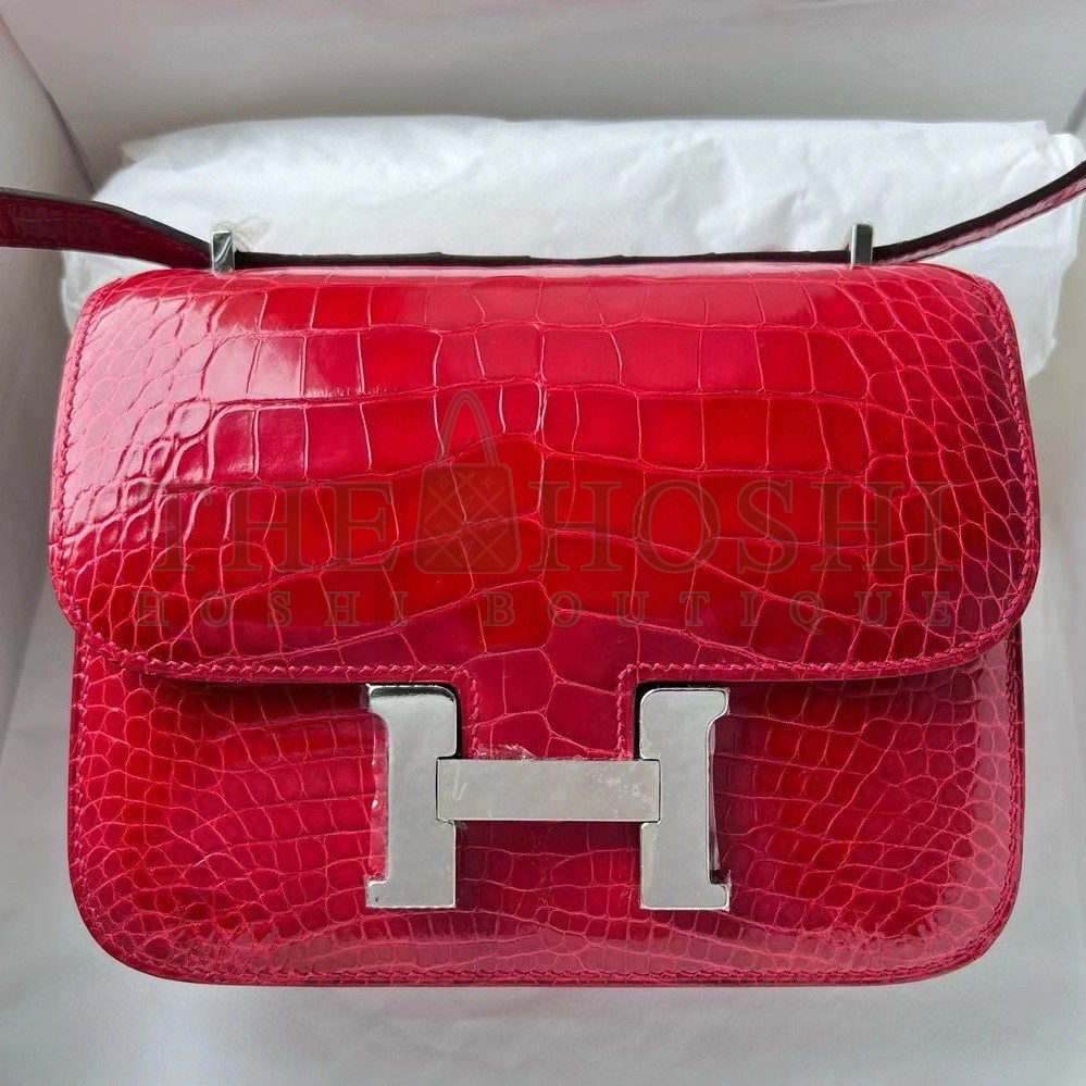 H**me5 Constance 18 Handmade Bag In Red Shiny Alligator Leather Master Quality