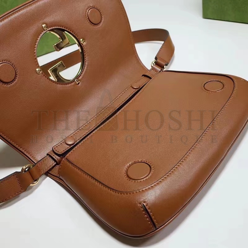 Gvc*1 Women GG Blondie Shoulder Bag Brown Leather Round Interlocking G Master Quality