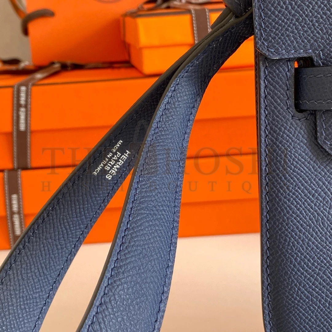 H**me5 Kelly Depeches 25 Pouch in Blue Saphir Epsom Calfskin Master Quality