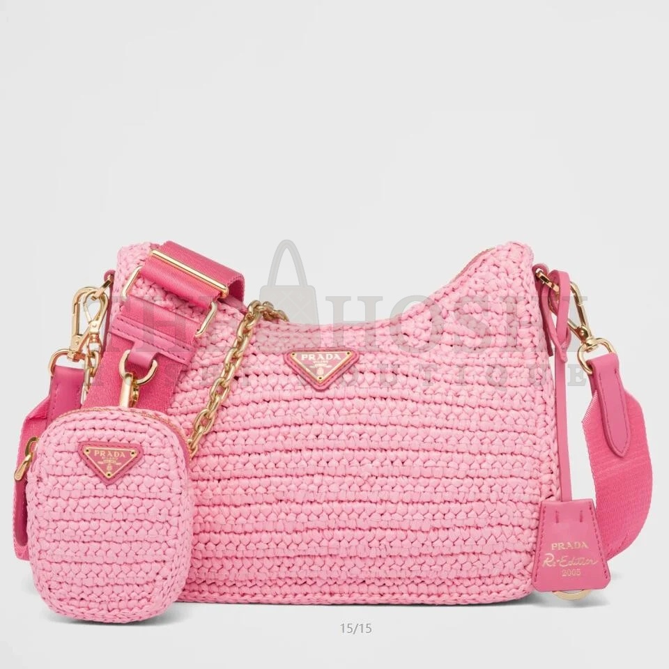 Pra*a Re-Edition 2005 Shoulder Bag In Pink Raffia Master Quality