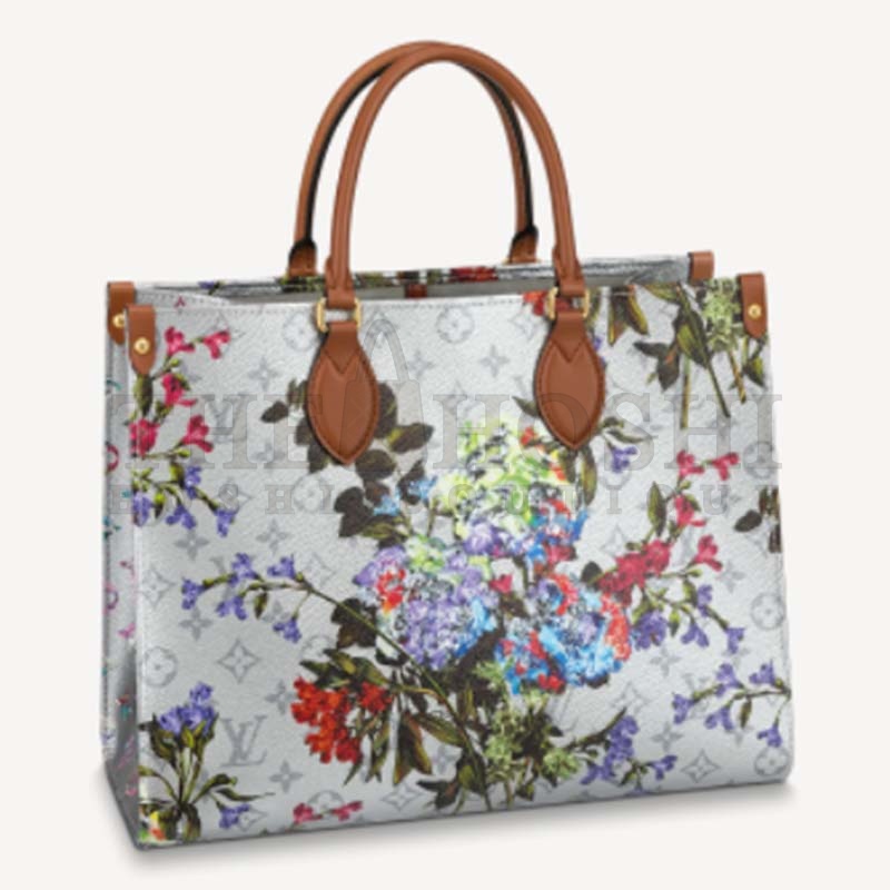 L0vis Vvtt0n LV Women OnTheGo MM Tote Silver Coated Canvas Cowhide Leather Master Quality