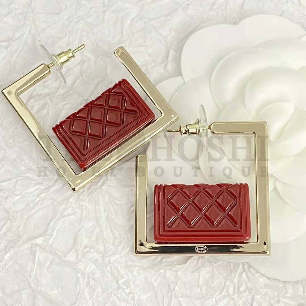 Ch**el Women Hoop Earrings in Metal and Resin-Red Master Quality