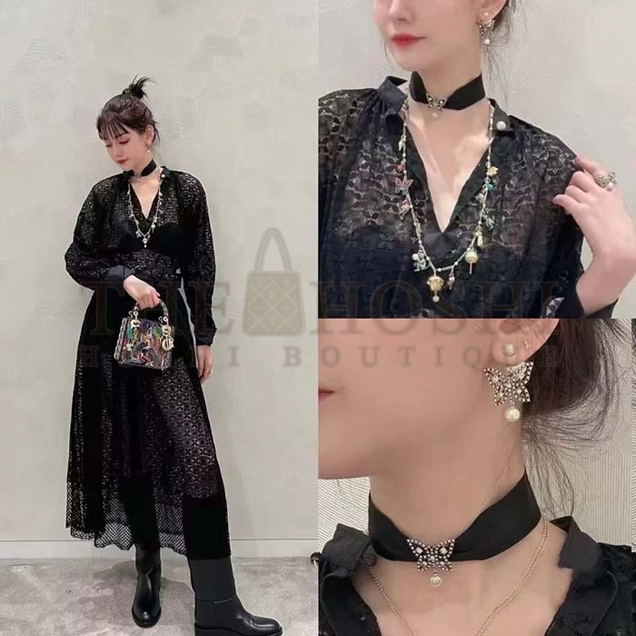 D10r Women CD Papillon De Nuit Earrings Antique Silver Metal Pearls Master Quality