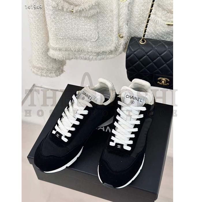 Ch**el Women CC Sneakers Fabric Suede Kidskin Suede Calfskin Navy Black Master Quality