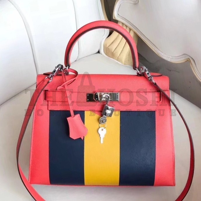 H**me5 Multicolor Stripes Kelly 28cm Red Bag Master Quality