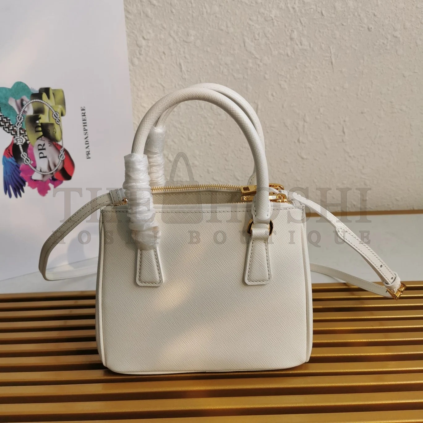 Pra*a Mini Galleria Bag In White Saffiano Leather Master Quality