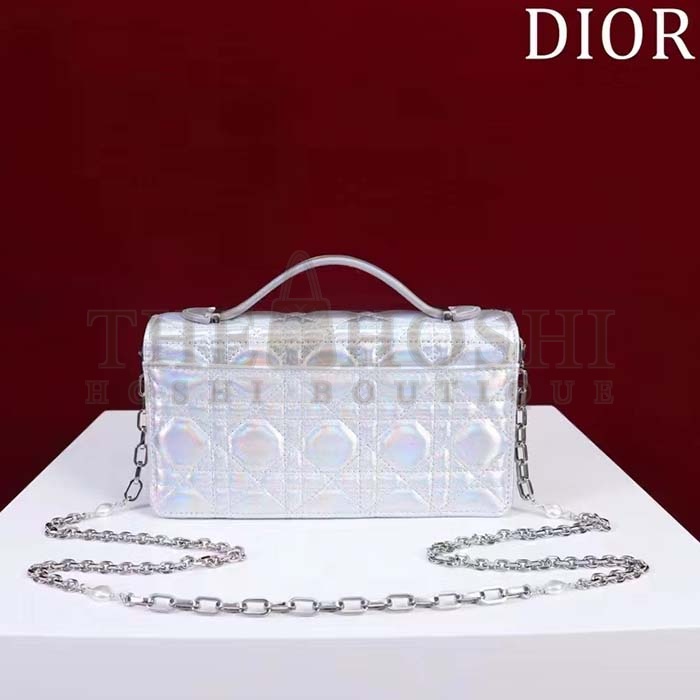 D10r Women CD Miss D10r Mini Bag Silver Metallic Leather Lambskin Master Quality