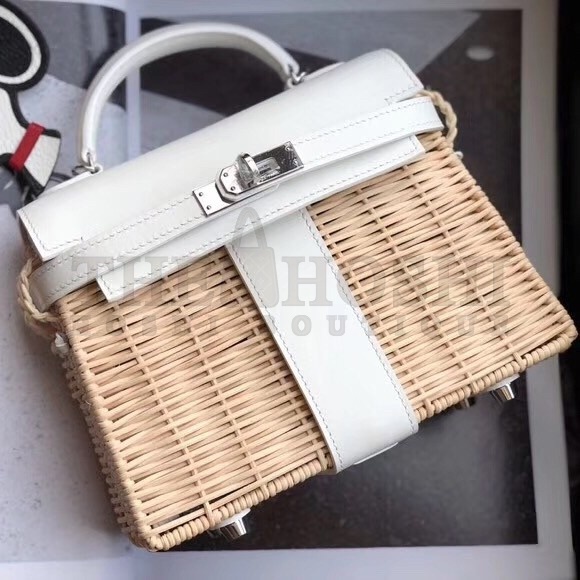H**me5 White Picnic Kelly Mini 20cm Wicker Bag Master Quality