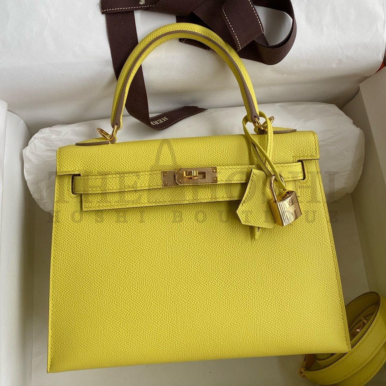 H**me5 Kelly Sellier 28 Handmade Bag In Lime Epsom Calfskin Master Quality
