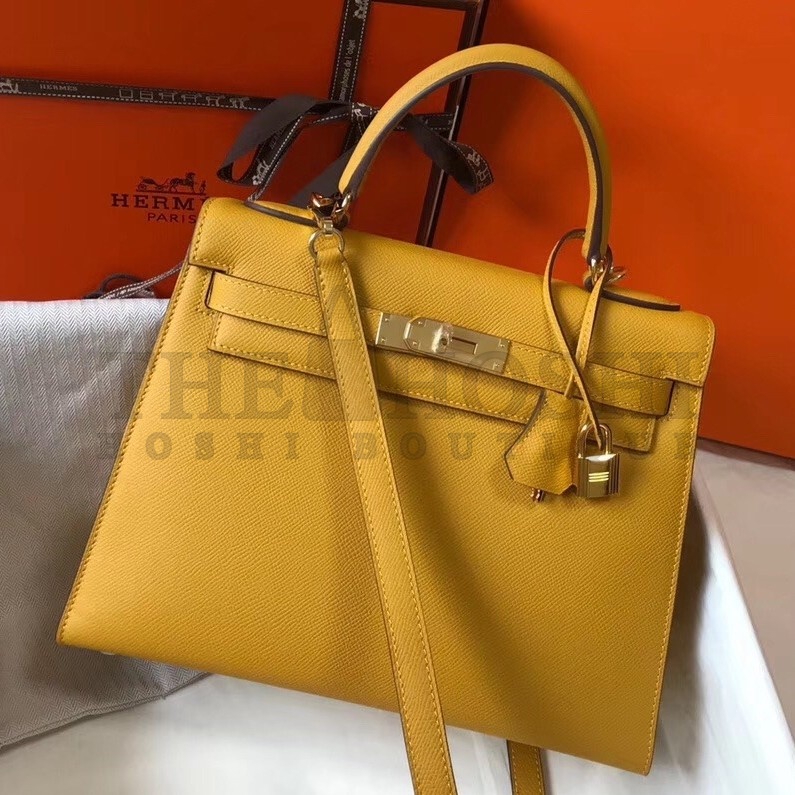 H**me5 Kelly 28cm Sellier Bag In Yellow Epsom Leather Master Quality