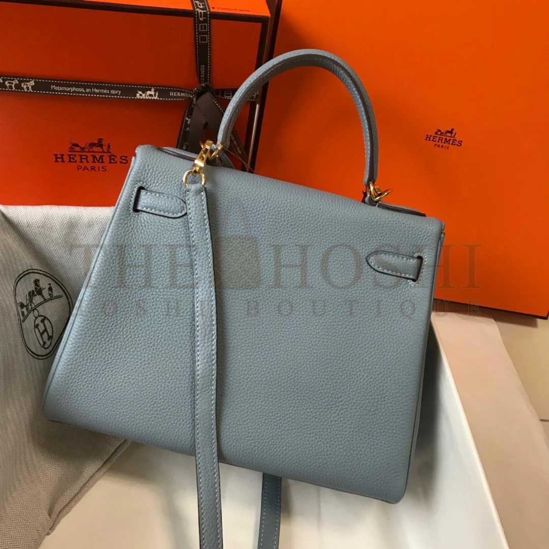H**me5 Kelly 28cm Retourne Bag in Blue Lin Clemence Leather GHW Master Quality