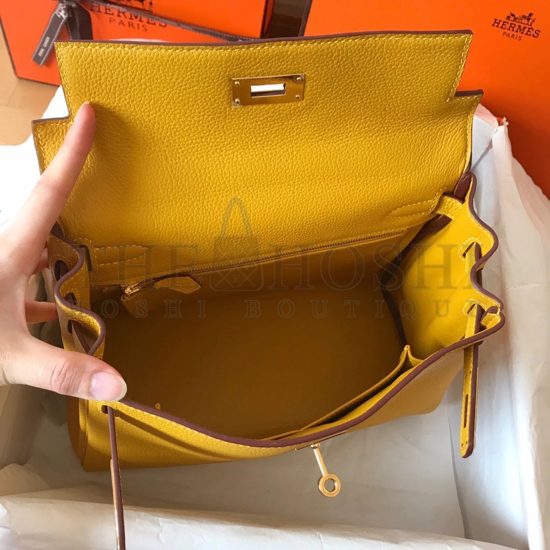 H**me5 Kelly Retourne 28 Handmade Bag In Jaune Ambre Clemence Leather Master Quality