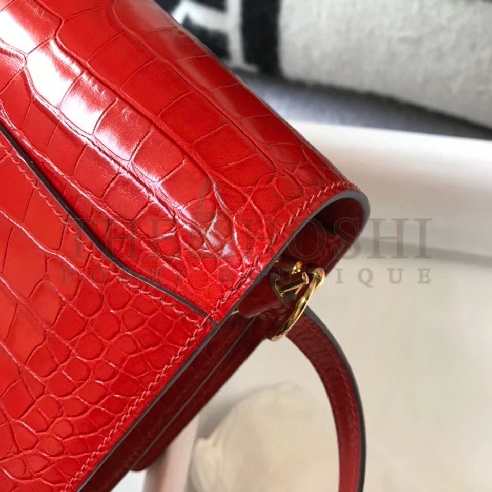 H**me5 Roulis Mini Bag In Red Embossed Crocodile Calfskin Master Quality