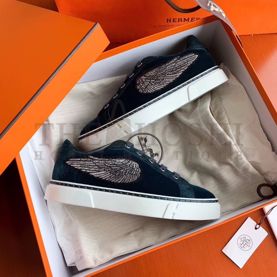 H**me5 Velvet Sneakers In Blue Velvet With Embroidered Wing Patch Master Quality