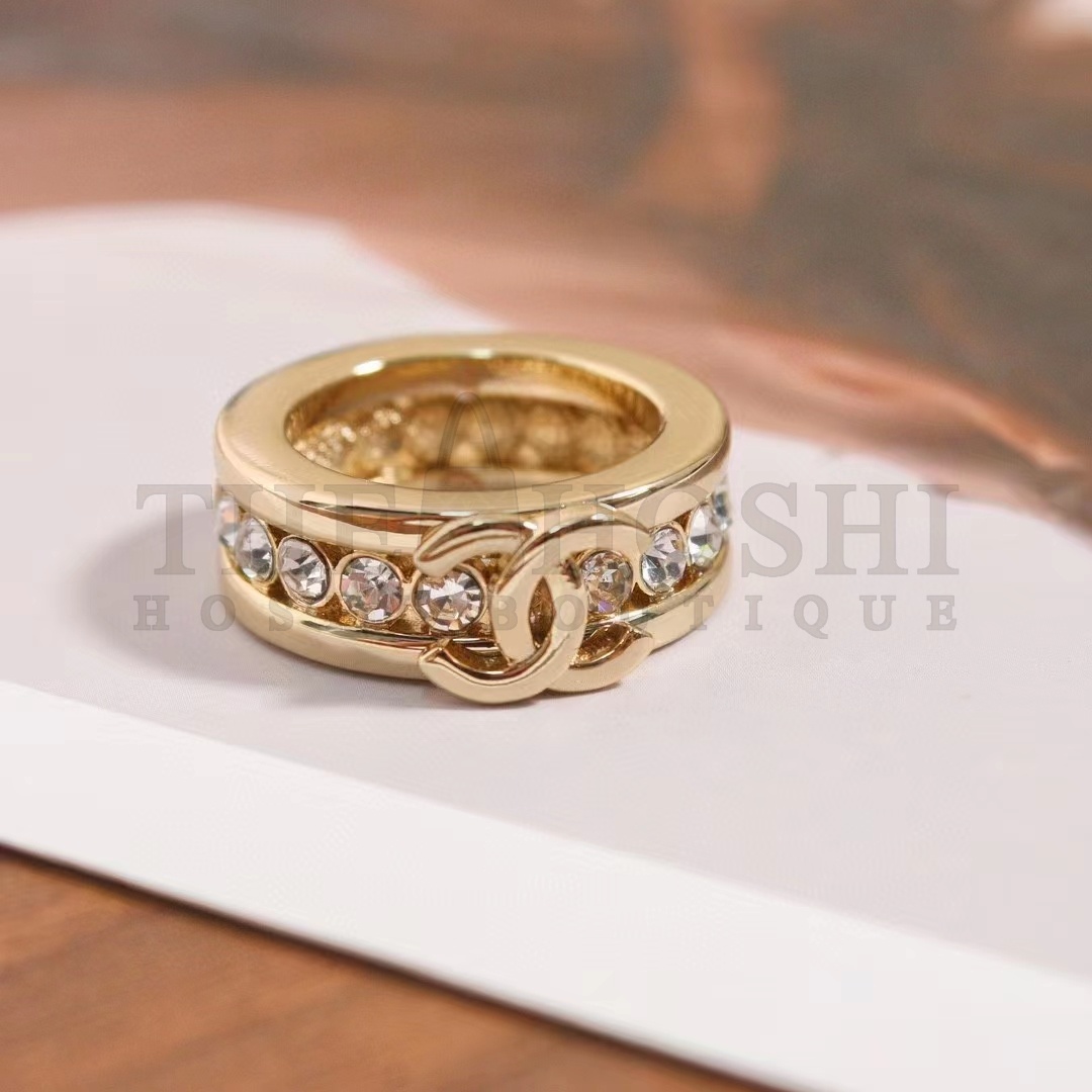 Ch**el Women CC Ring Metal Strass Gold Crystal Master Quality