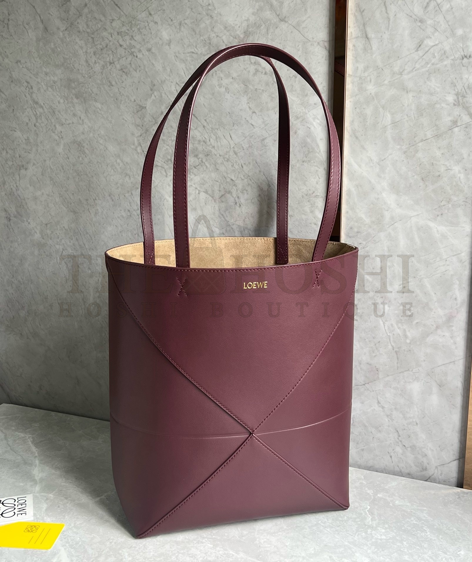 L0ew* Medium Puzzle Fold Tote Bag in Bordeaux Calfskin Master Quality