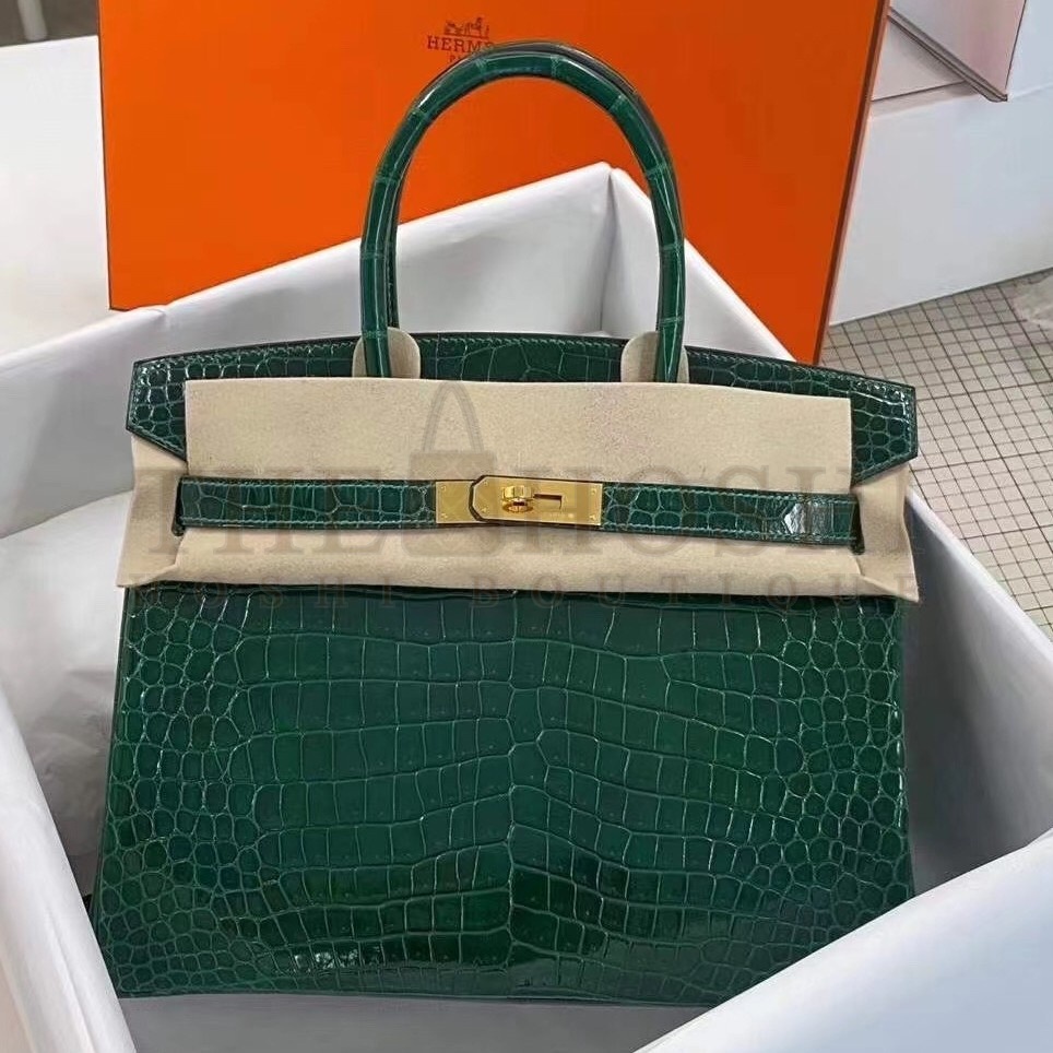 H**me5 Birkin 30cm Bag In Green Crocodile Porosus Shiny Skin Master Quality