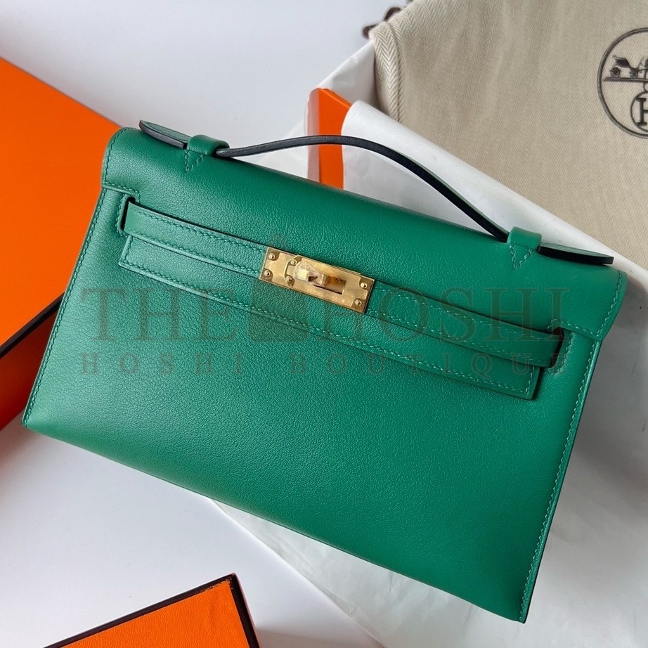 H**me5 Kelly Pochette Handmade Bag In Vert Vertigo Swift Calfskin Master Quality