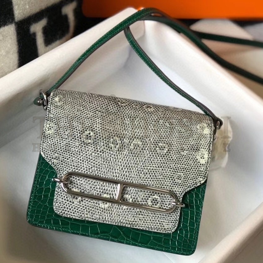 H**me5 Roulis Mini Bag In Green Crocodile With Natural Lizard Master Quality