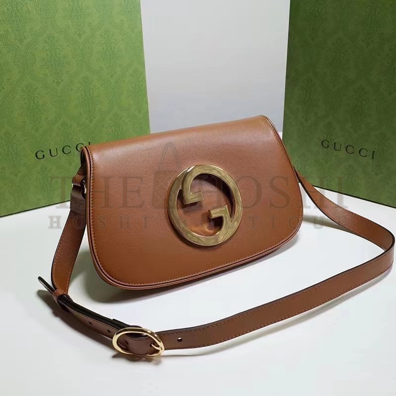 Gvc*1 Women GG Blondie Shoulder Bag Brown Leather Round Interlocking G Master Quality