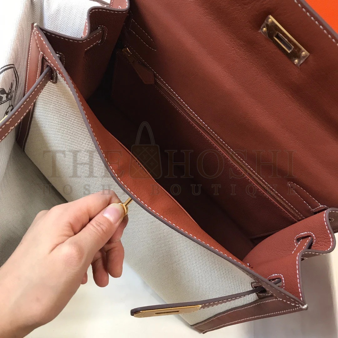 H**me5 Kelly 32cm Bag In Canvas With Barenia Leather Master Quality