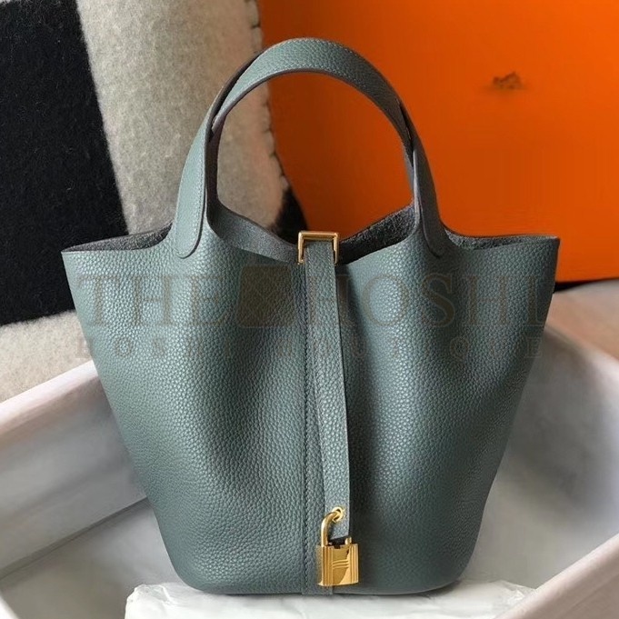 H**me5 Vert Amande Picotin Lock PM 18cm Handmade Bag Master Quality