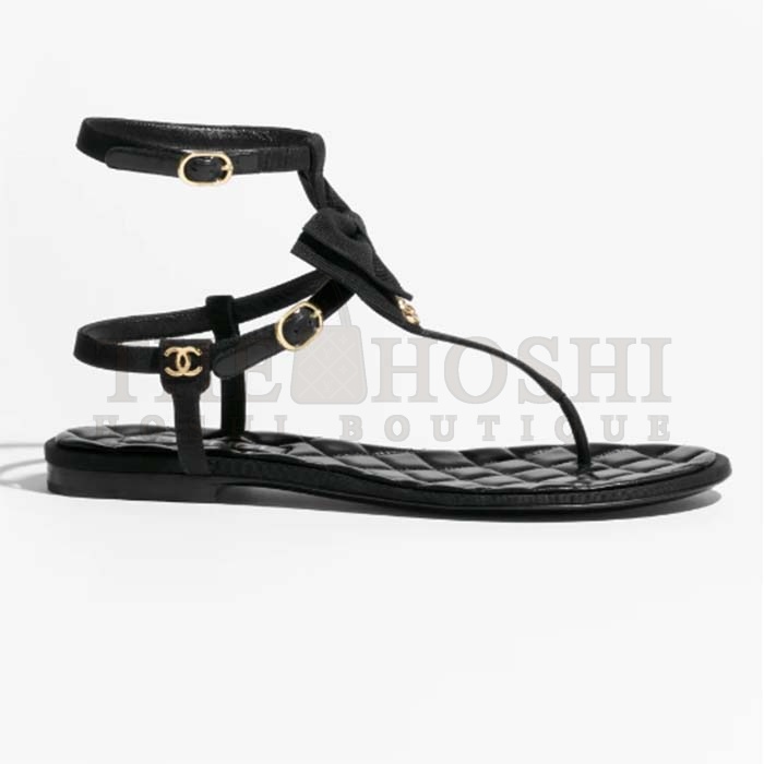 Ch**el Women CC Sandals Grosgrain Black 1 CM Heel Master Quality