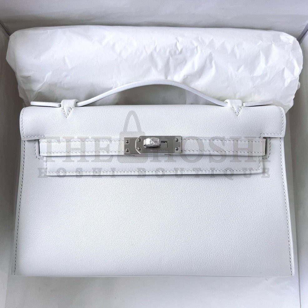 H**me5 Kelly Pochette Handmade Bag In White Swift Calfskin Master Quality
