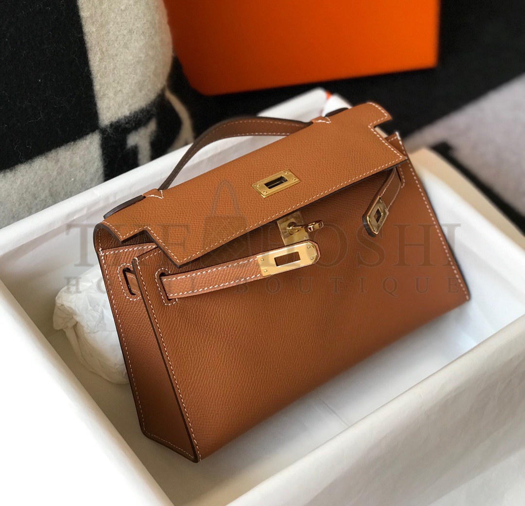 H**me5 Kelly Pochette Clutch Bag In Gold Epsom Leather Master Quality