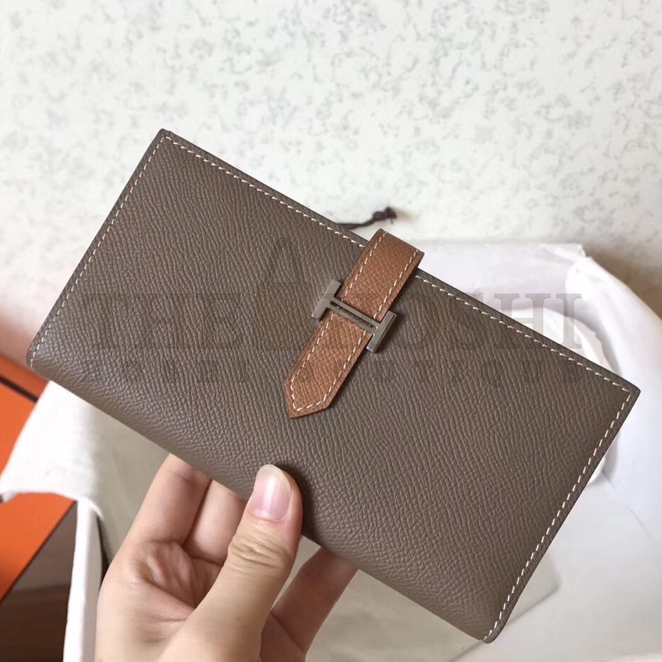 H**me5 Bi-Color Epsom Bearn Wallet Taupe/Brown Master Quality