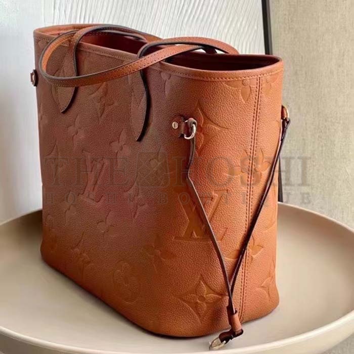 L0vis Vvtt0n LV Women Neverfull MM Tote Brown Embossed Cowhide Leather Master Quality