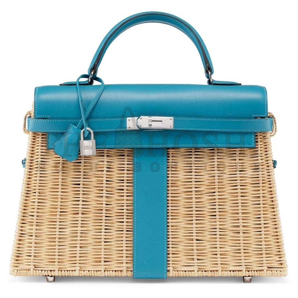 H**me5 Blue Picnic Kelly 35cm Wicker Bag Master Quality