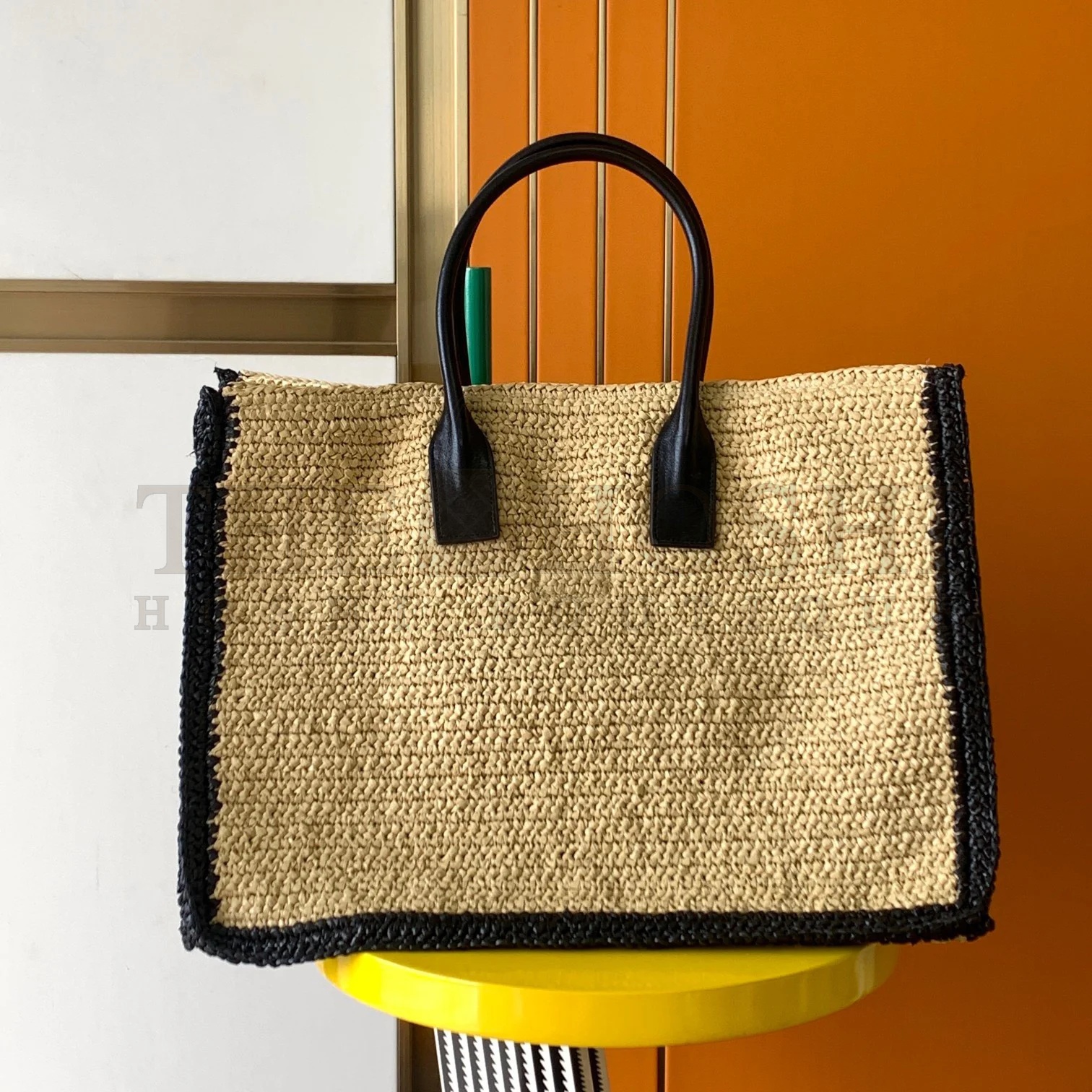 Sa1nt Lau*nt Rive Gauche Tote Bag in Beige Raffia and Leather Master Quality