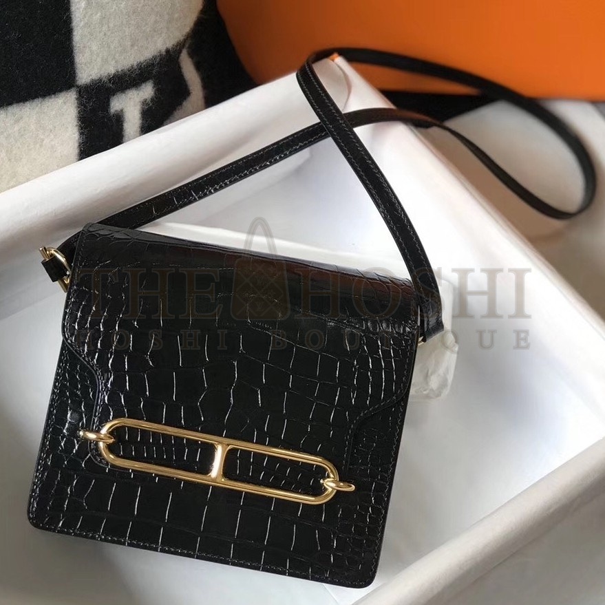 H**me5 Roulis Mini Bag In Black Embossed Crocodile Calfskin Master Quality