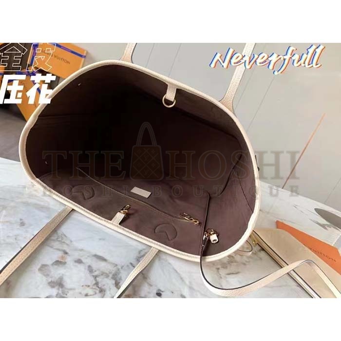 L0vis Vvtt0n Women LV Neverfull MM Carryall Tote Crème Beige Embossed Grained Cowhide M46676 Master Quality