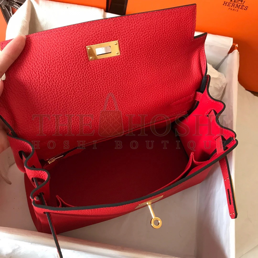 H**me5 Kelly Retourne 28 Handmade Bag In Red Clemence Leather Master Quality