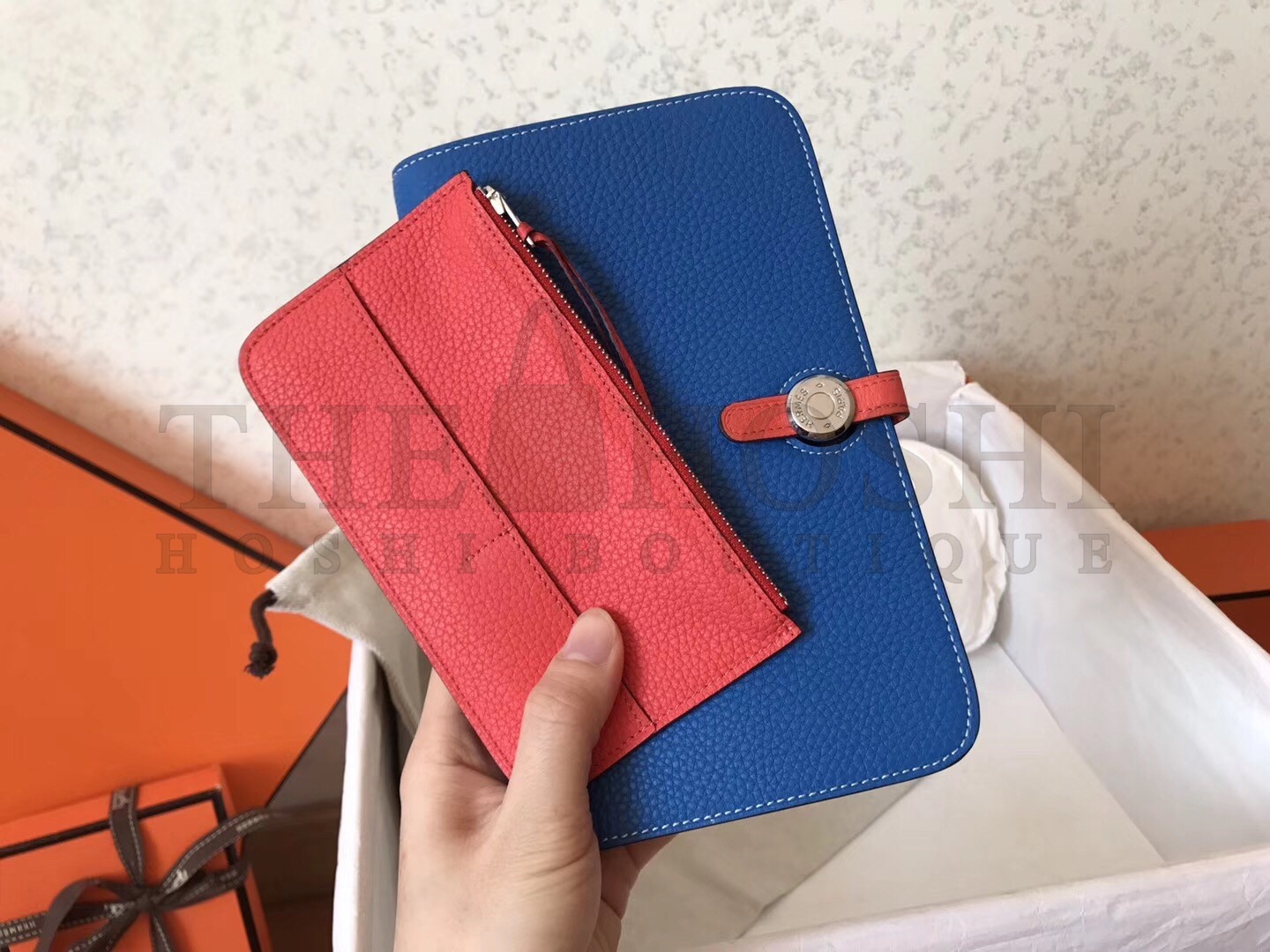 H**me5 Bicolor Dogon Duo Wallet In Blue/Piment Leather Master Quality