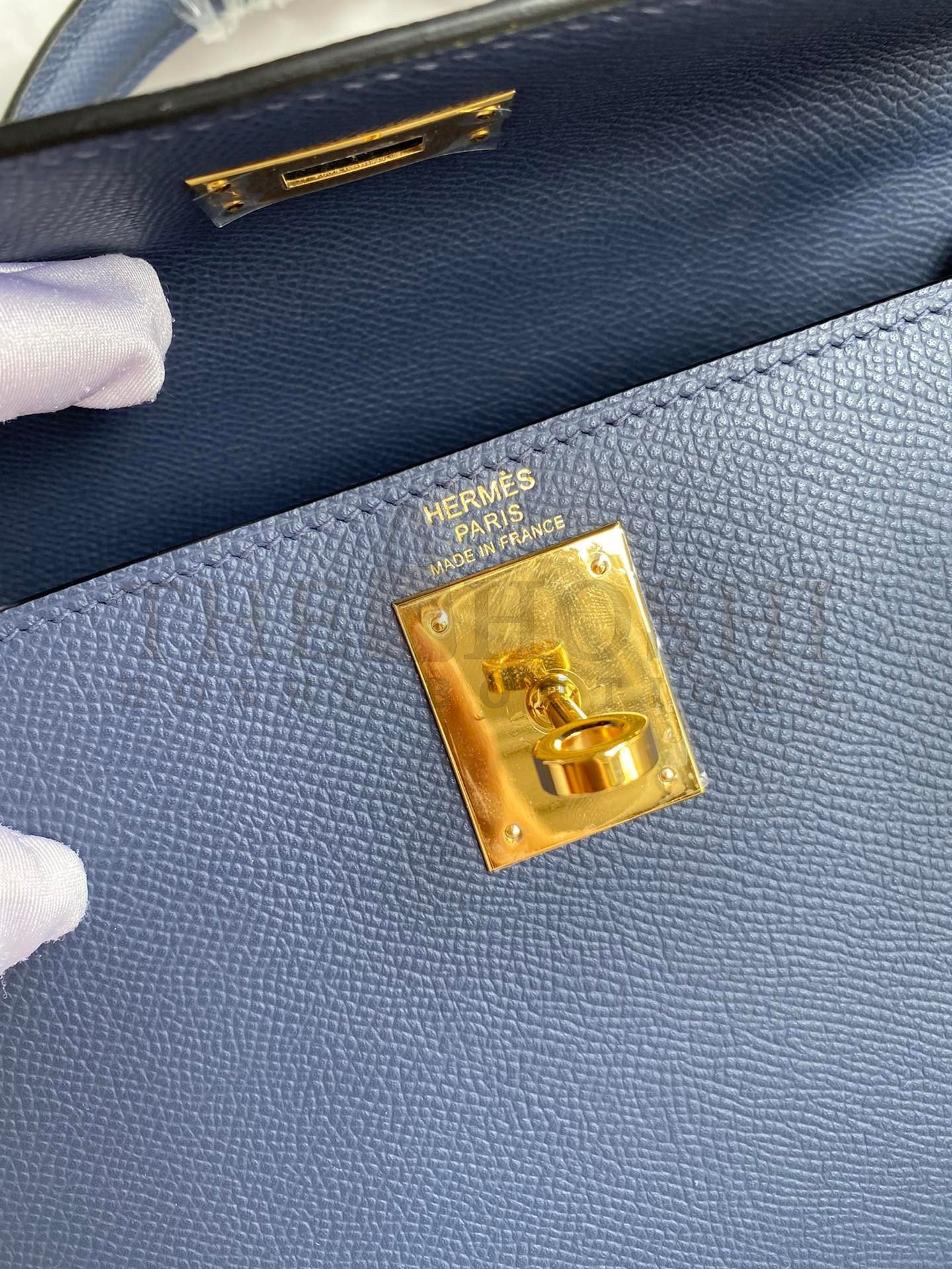 H**me5 Kelly Sellier 28 Handmade Bag In Blue Saphir Epsom Calfskin Master Quality