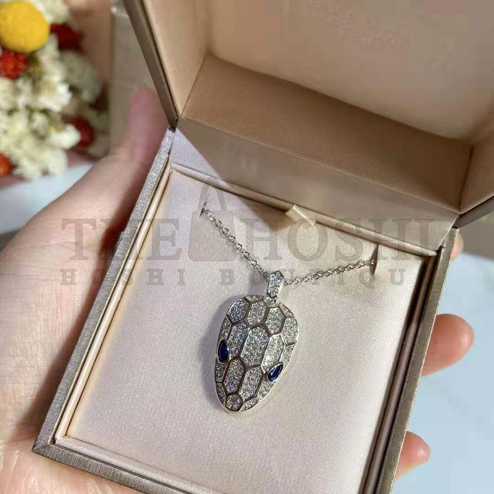 Bv1g*ai Women Serpenti Necklace in 18 KT White Gold Master Quality