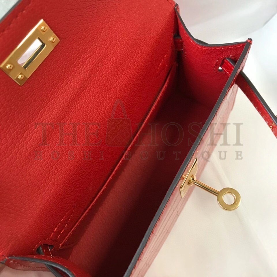 H**me5 Kelly Mini II Bag In Red Embossed Crocodile Calfskin Master Quality