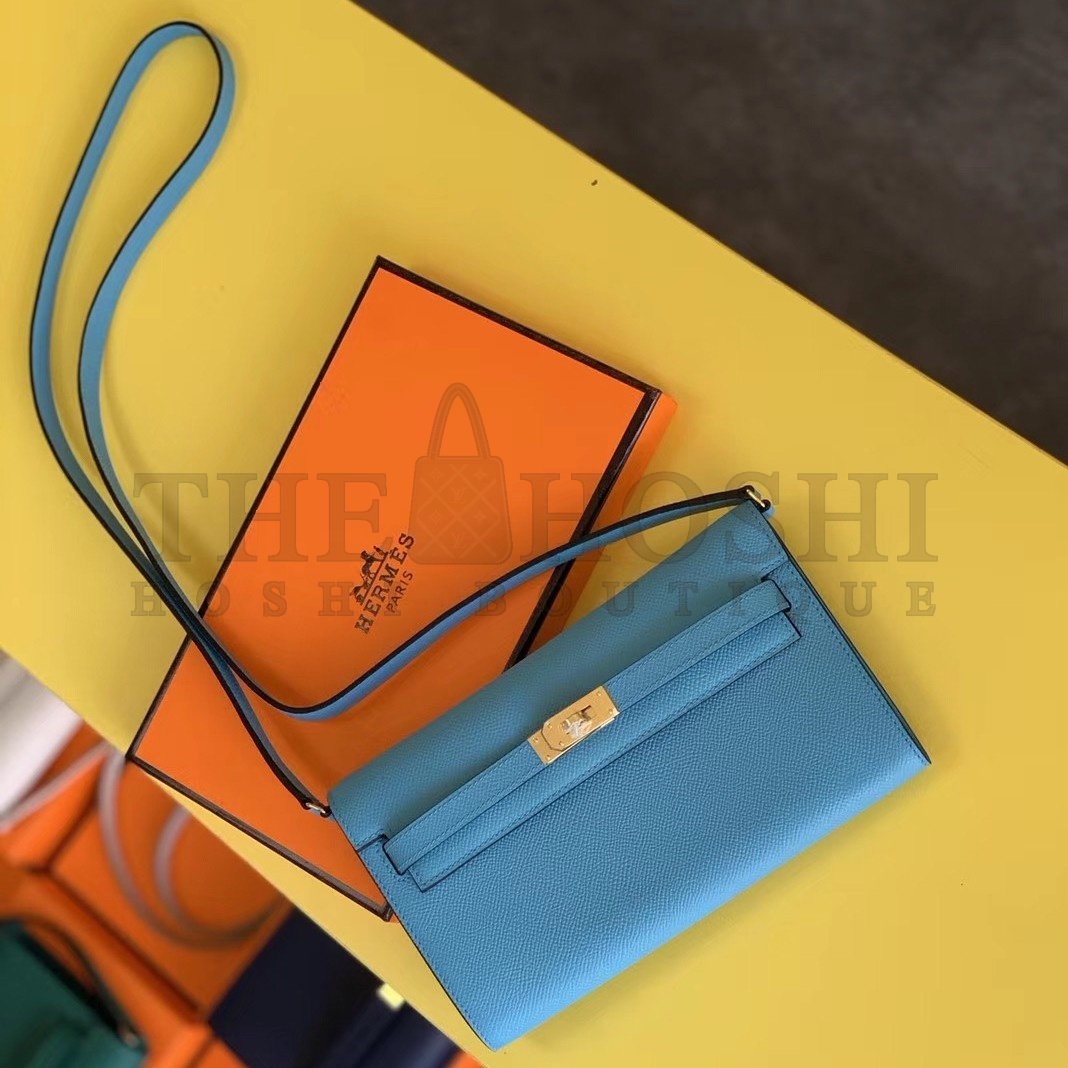 H**me5 Kelly Classique To Go Wallet In Blue Du Nord Epsom Calfskin Master Quality