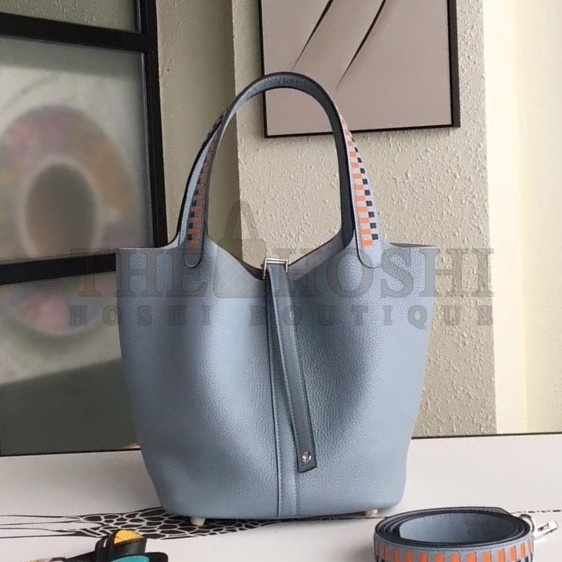 H**me5 Blue Lin Picotin Lock 22cm Braided Handle Bag Master Quality