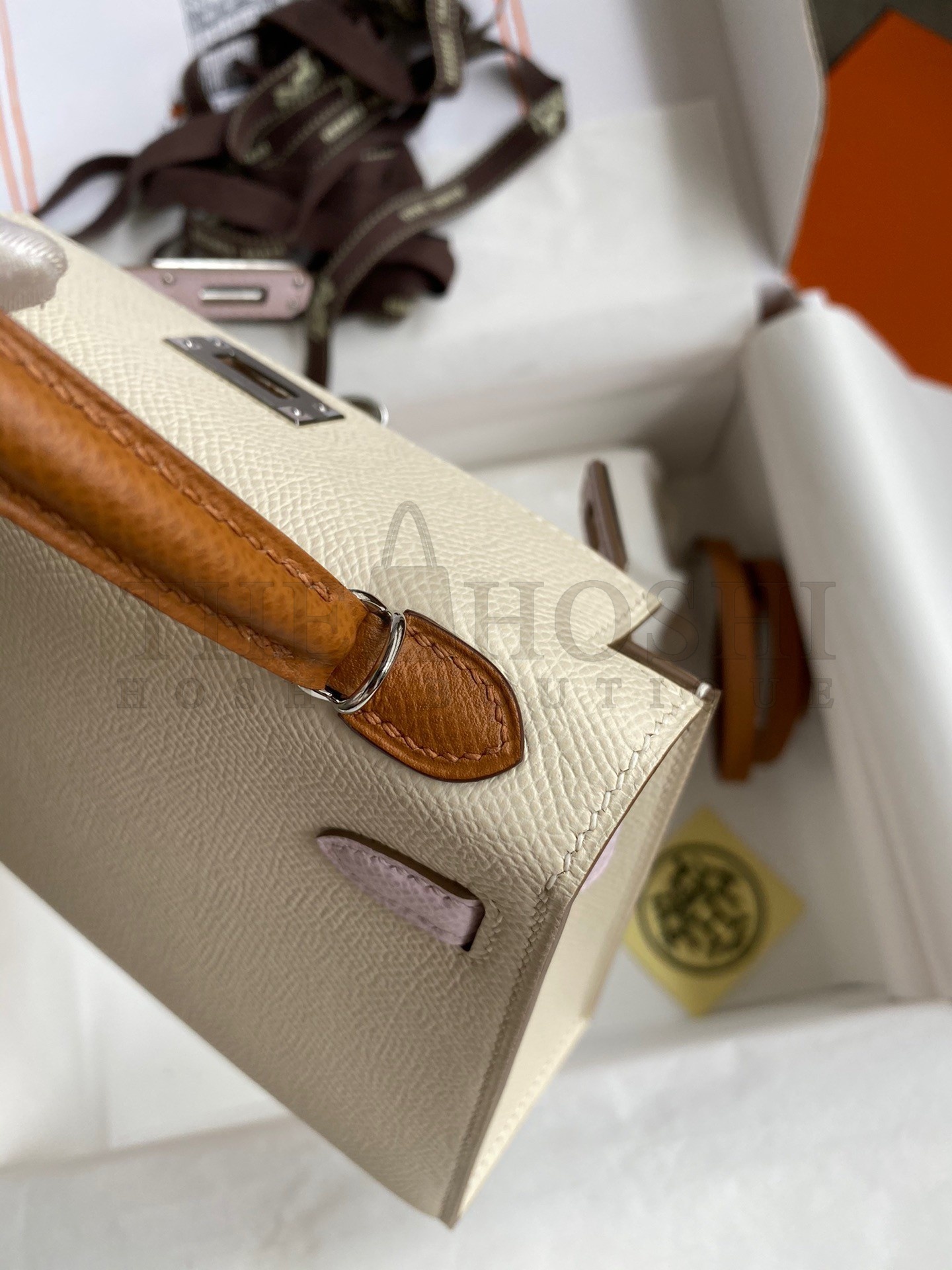 H**me5 HSS Kelly Mini II Sellier Tri-color Bag In Craie/Pink/Gold Epsom Calfskin Master Quality