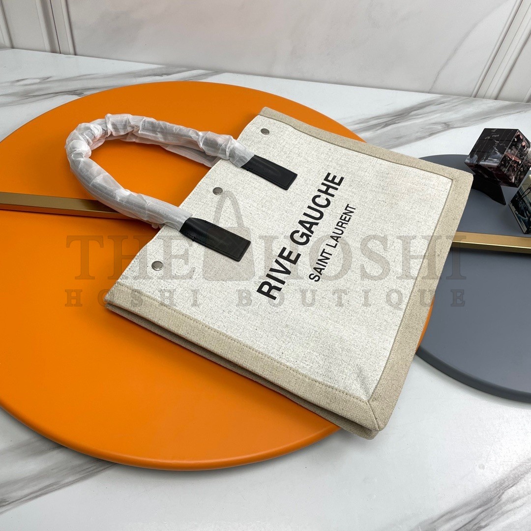 Sa1nt Lau*nt Rive Gauche Small Tote Bag in White Linen and Leather Master Quality