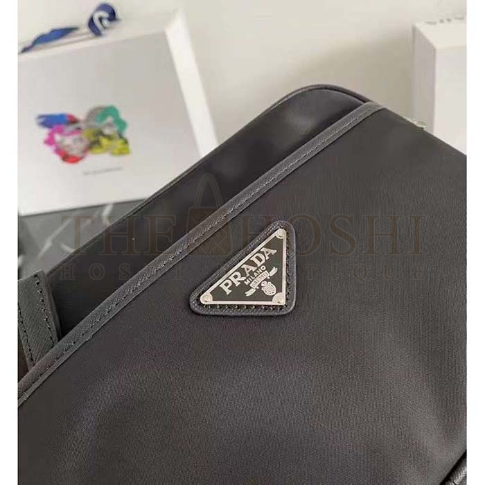 Pra*a Unisex Re-Nylon Saffiano Shoulder Bag Black Zipper Closure Fabric Master Quality